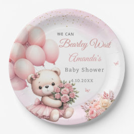 Schattige bloemenroze teddybeer meisje Baby shower Papieren Bordje