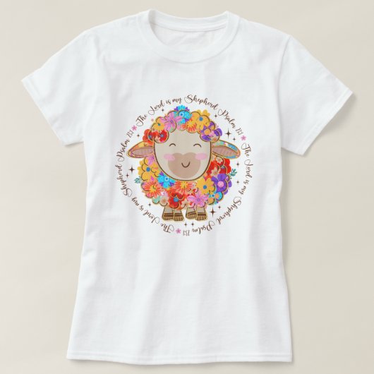 Schattige Bloemenschaap; de Here is mijn herder Pa T-shirt (Design voorkant)