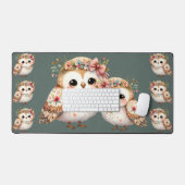 Schattige bloemenuil met strik bureaumat (Keyboard & Muis)