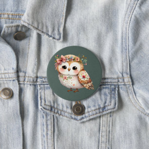 Schattige bloemenuil met strik ronde button 7,6 cm