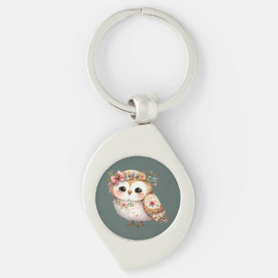 Schattige bloemenuil met strik sleutelhanger