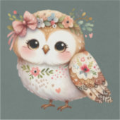 Schattige bloemenuil met strik sticker (Voorkant)
