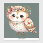 Schattige bloemenuil met strik sticker (Vel)
