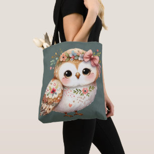 Schattige bloemenuil met strik tote bag