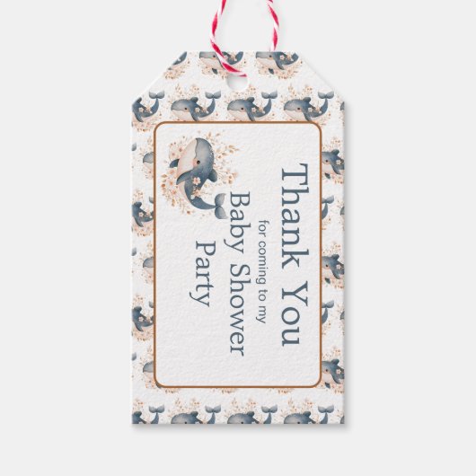 Schattige bloemenvormige walvis babyshower cadeaulabel (Voorkant)