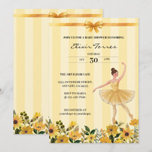Schattige Bloemgeel Ballerina Ribbon Baby shower Kaart