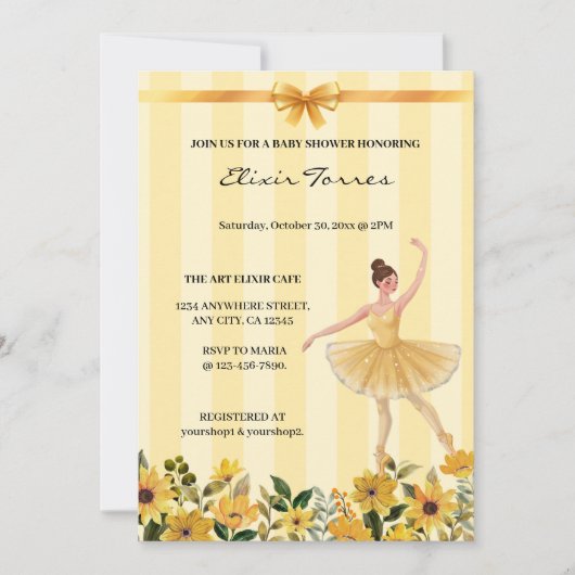 Schattige Bloemgeel Ballerina Ribbon Baby shower Kaart (Voorkant)
