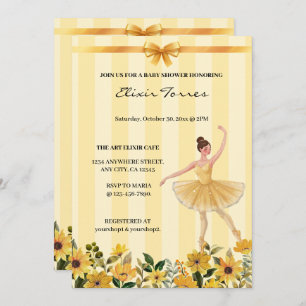 Schattige Bloemgeel Ballerina Ribbon Baby shower Kaart