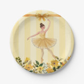 Schattige Bloemgeel Ballerina Ribbon Baby shower Papieren Bordje (Voorkant)