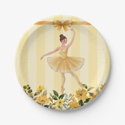Schattige Bloemgeel Ballerina Ribbon Baby shower Papieren Bordje (Voorkant)