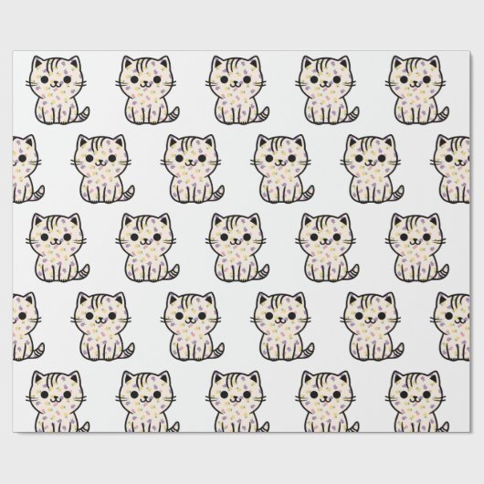 Schattige bloemig kat cadeaupapier (Vlak)