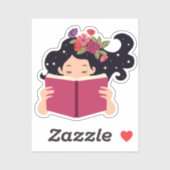 Schattige bloemig meisje lezen een boek sticker (Vel)