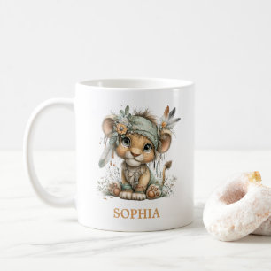 Schattige bloemige baby leeuw wilde eerste verjaar koffiemok