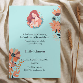 Schattige bloemige babyshower uitnodiging