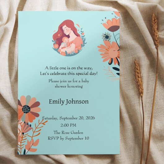 Schattige bloemige babyshower uitnodiging