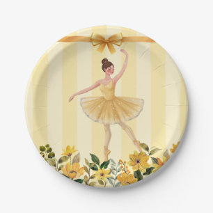 Schattige bloemige gele ballerina lint baby shower papieren bordje