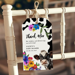 Schattige bloemige 'Heilige Koe' Dank Moo Baby Sho Cadeaulabel