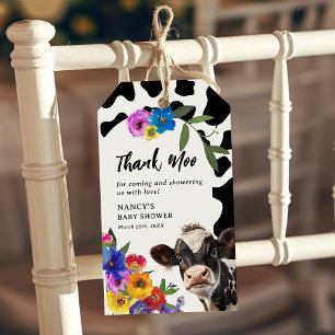 Schattige bloemige 'Heilige Koe' Dank Moo Baby Sho Cadeaulabel