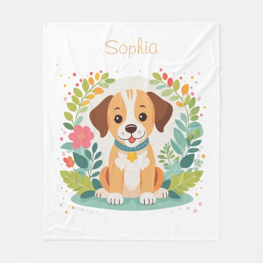 Schattige bloemige hond puppy fleece deken (Voorkant)