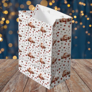 Schattige bloemige Kerst-unicorn-meisje wit Medium Cadeauzakje