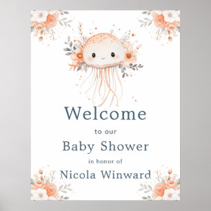 Schattige bloemige kwal baby shower welkom poster