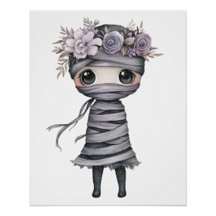 Schattige bloemige mummie Halloween paarse gotiek Perfect Poster