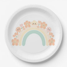 Schattige Bloemige Regenboog Glimlachen Pastel Ver