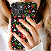Schattige Bloemige Stippen Kersen Zwarte Monogram Case-Mate iPhone Case