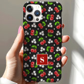 Schattige Bloemige Stippen Kersen Zwarte Monogram Case-Mate iPhone Case