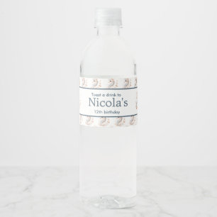 Schattige bloemige zeepaard verjaardagsfeestje waterfles etiket