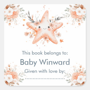 Schattige bloemige zeester baby shower vierkante sticker
