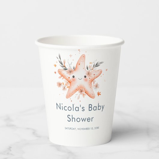 Schattige bloemige zeester babyshower papieren bekers (Achterkant)