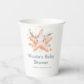 Schattige bloemige zeester babyshower papieren bekers (Voorkant)