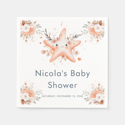 Schattige bloemige zeester babyshower servet (Voorkant)