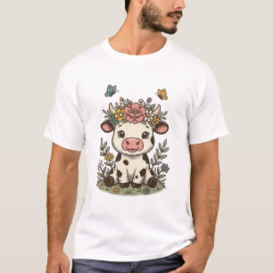Schattige bloemkalveren vintage gravure vector ont t-shirt