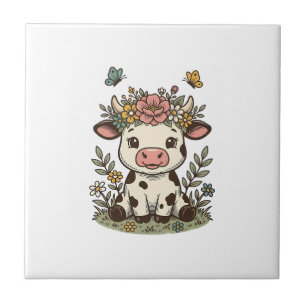Schattige bloemkalveren vintage gravure vector ont tegeltje