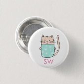Schattige bloemkat initialen monogram ronde button 3,2 cm (Voorkant /achterkant)