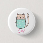 Schattige bloemkat initialen monogram ronde button 3,2 cm (Voorkant)