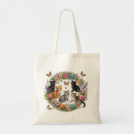 Schattige bloemkat tote bag