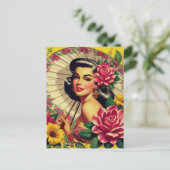 Schattige bloemmeisje briefkaart (Staand voorkant)