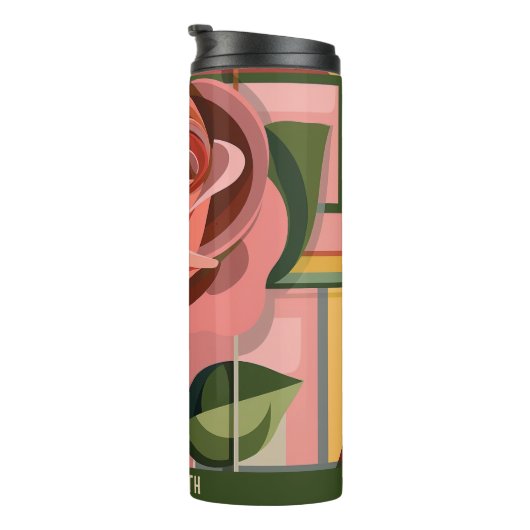 Schattige bloemmonogram bloemtrommel thermosbeker (Geroteerd rechts)