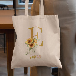 Schattige bloemmonogram en naam gepersonaliseerd tote bag