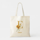 Schattige bloemmonogram en naam gepersonaliseerd tote bag (Achterkant)