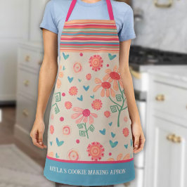 Schattige bloemmotief Custom Cooking Streep Roze Schort