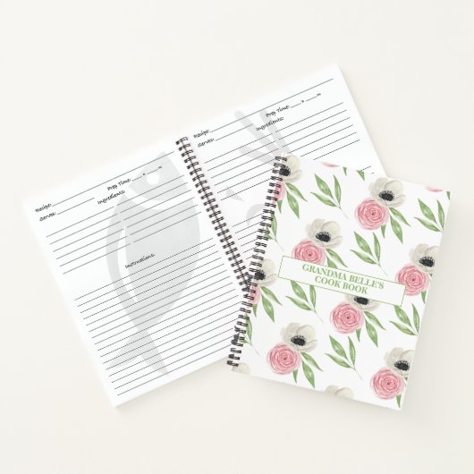 Schattige bloemmotief gepersonaliseerd recept notitieboek (Binnen)