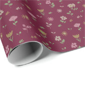 Schattige bloemmotief op rood cadeaupapier (Rol Hoek)