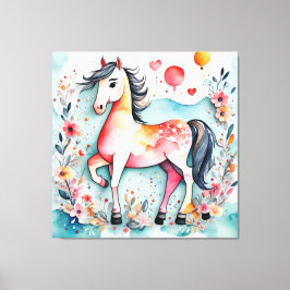 Schattige bloempaard canvas afdruk