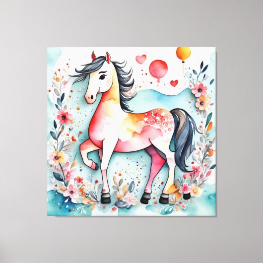 Schattige bloempaard canvas afdruk (Voorkant)