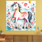 Schattige bloempaard canvas afdruk (Insitu (Woonkamer))