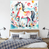 Schattige bloempaard canvas afdruk (Insitu (Slaapkamer))